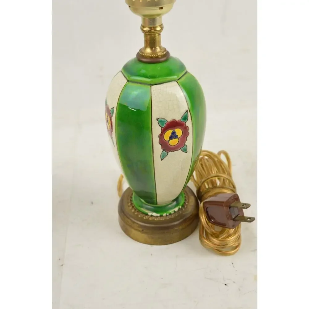 Vintage Boch Freres Belgium Crackle Glaze Green Enamel Table Lamps Pair